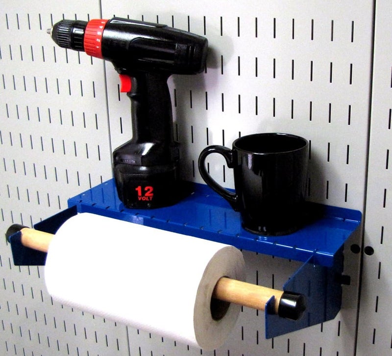 Wall Control Paper Towel Holder and Dowel Rod Pegboard Shelf Assembly for Pegboard and Slotted Tool Board - Blue - Image 4